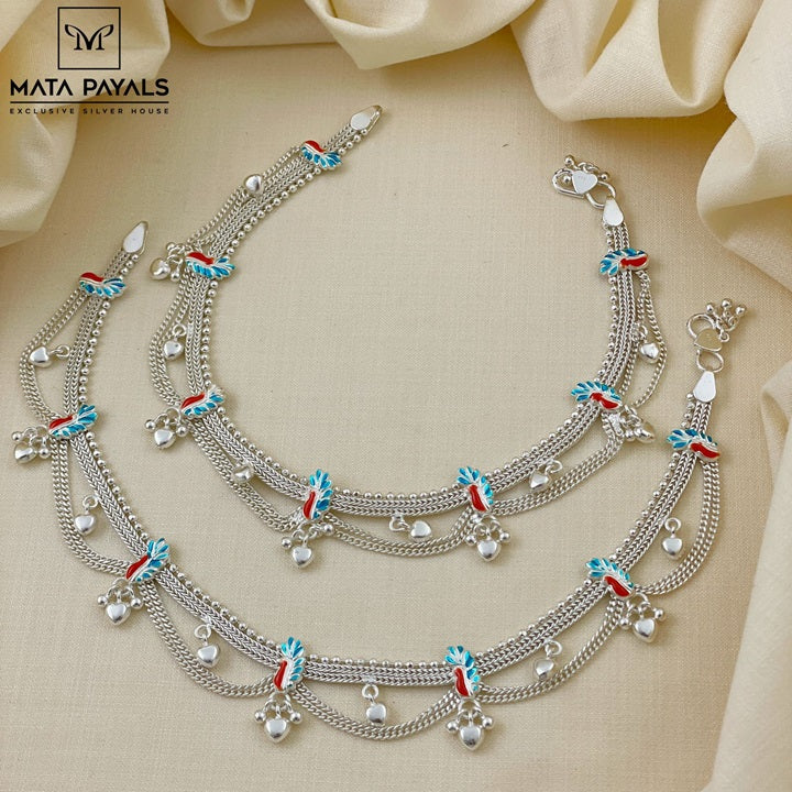 Lovely Peacock Silver Anklet – Matapayals - Main Image