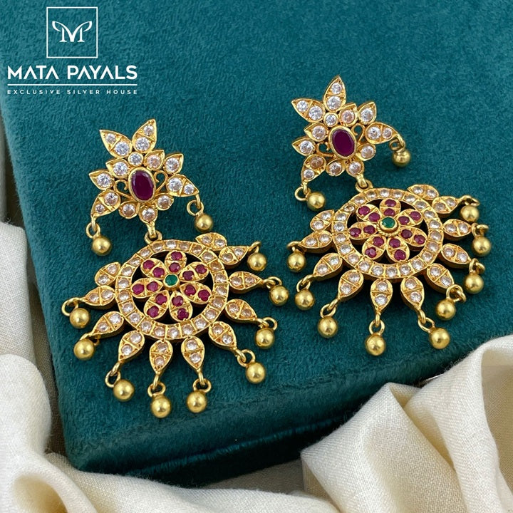 Prolonged Floral Silver Gold Plated Earing