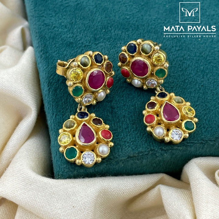 Electrifying Navrathan Silver Gold Plated Earings