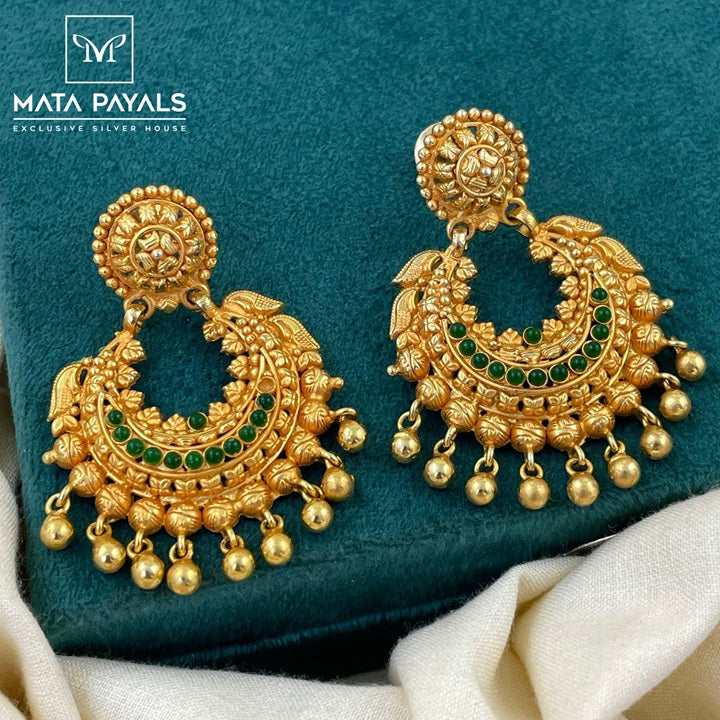 Trendy Green Spinel Gold Plated Chandbali