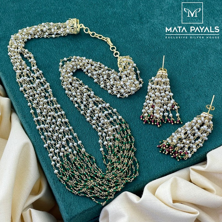 Green & White Beads Long Hara