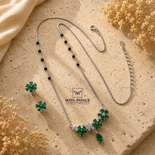 Floral Green Stone Mangalsutra