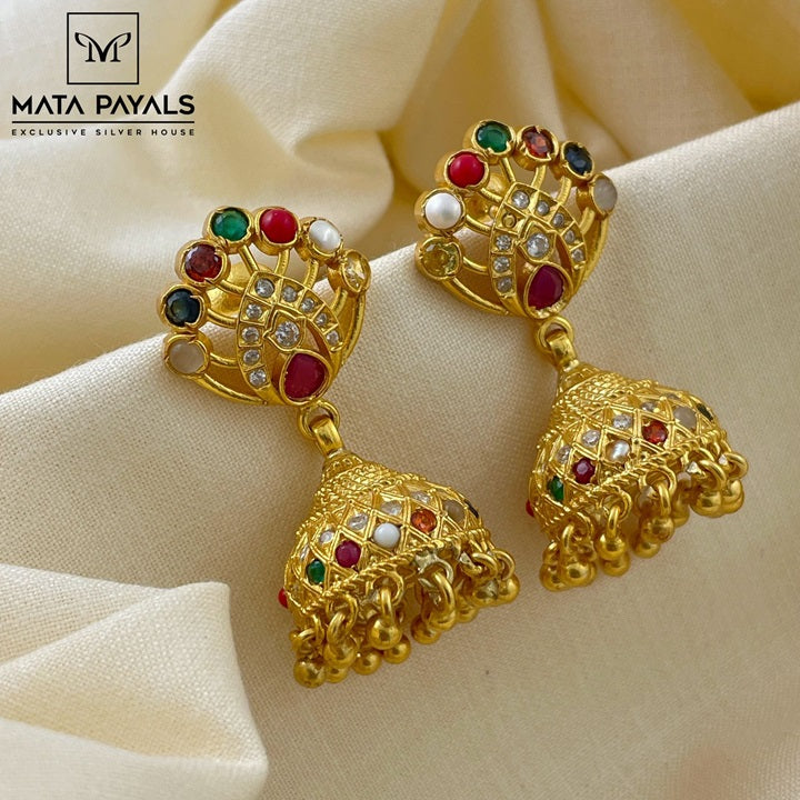 Gold Polish Navarathna Jhumka