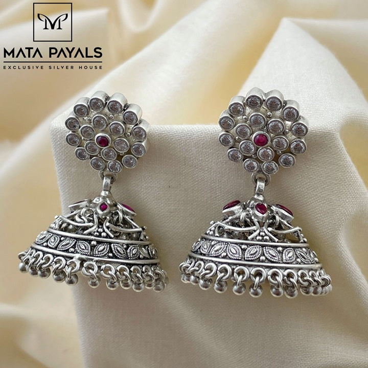 Oxidised Floral Jumka