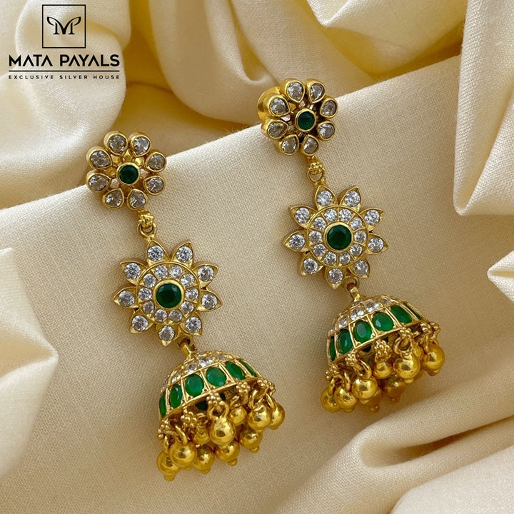 Attractive Floral Gold Polish Jhumka