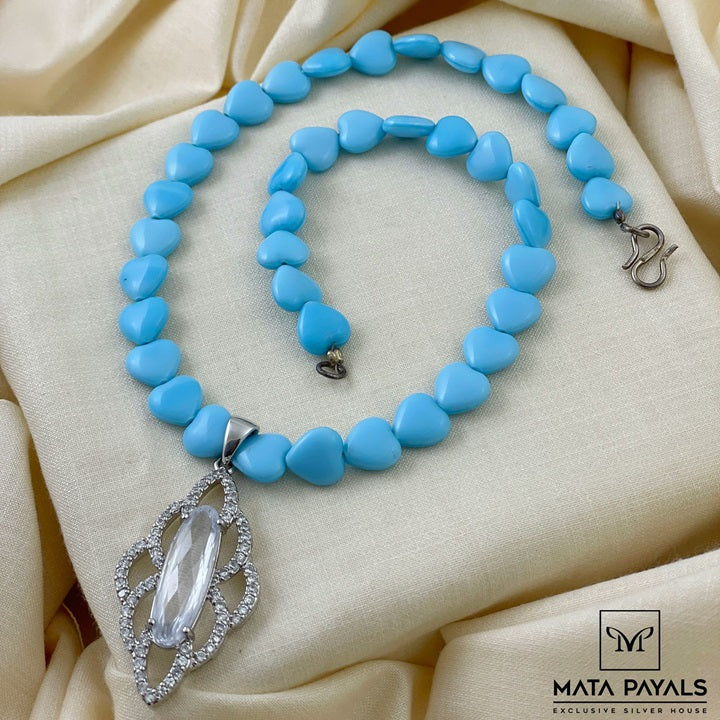 Silver Zircon Beads Necklace