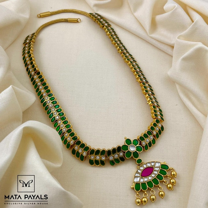 Greenish Kundan Heavy Long Hara