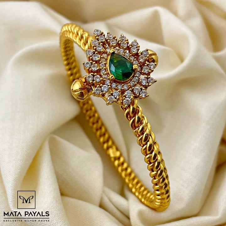 Green Stone Gold Polish Kada