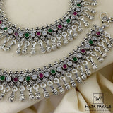 Dazzling Oxidised Cut Stone Anklet