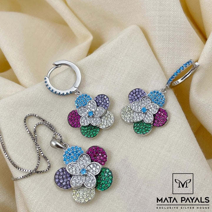 Multicolour Floral Pendant Set