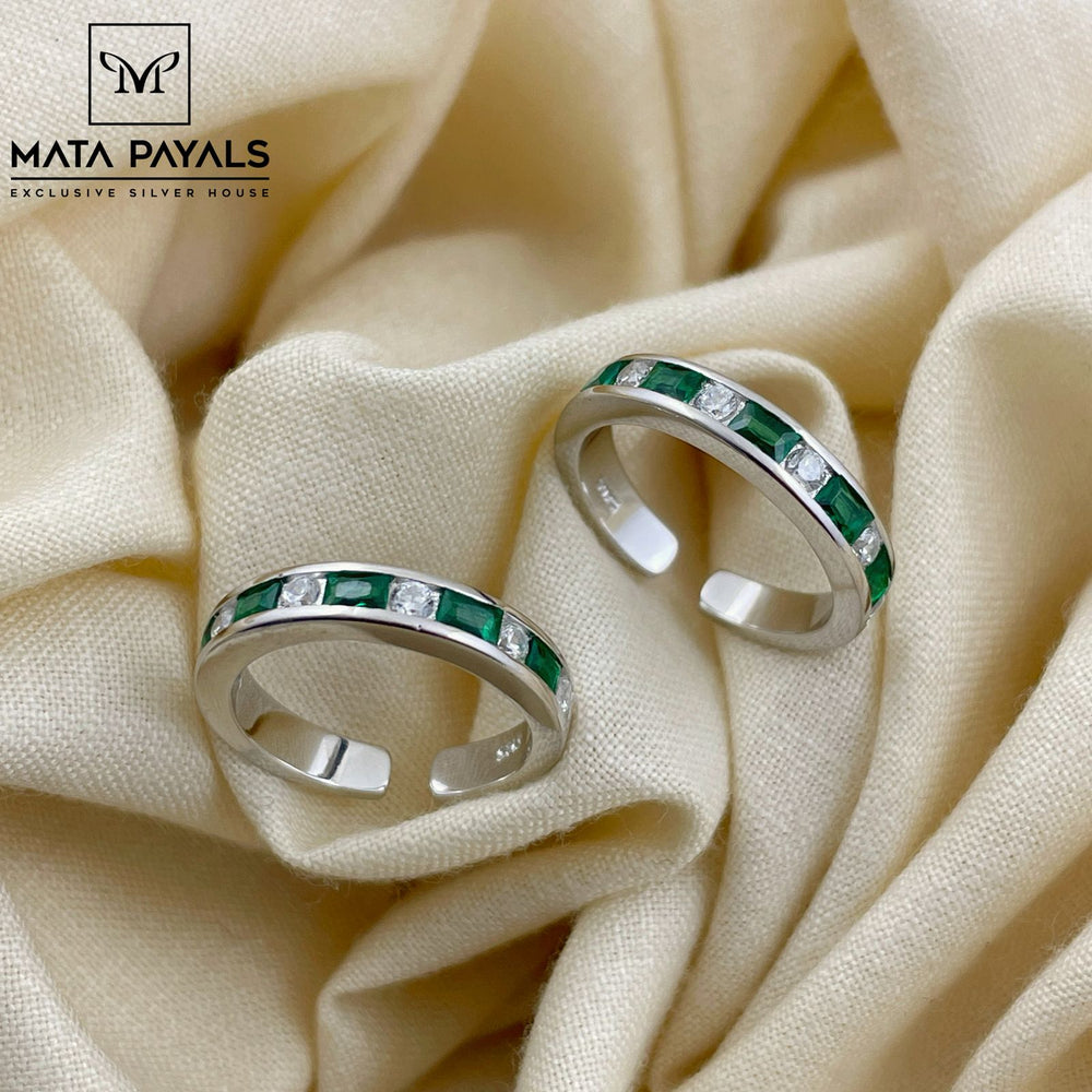 Rhodium Green Toe Ring