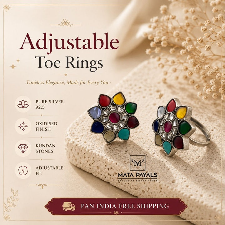 Oxidised Navarathna Toe Ring