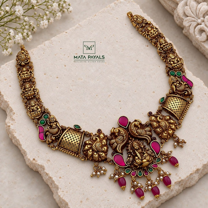 Awesome Gold Pleated Lakshmi Necklace