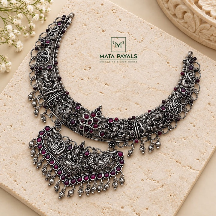 Mesmeric Devi Lakshmi Oxidised Necklace
