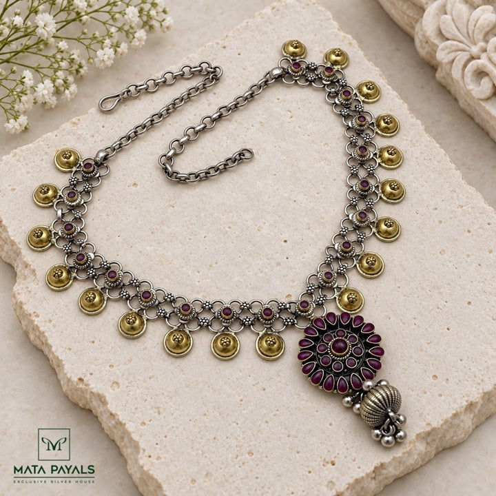 Unique Dual Tone Floral Necklace