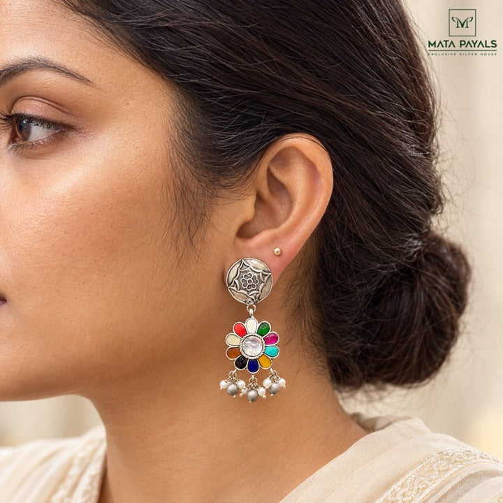 Multicolour Kundan Hanging Earrings