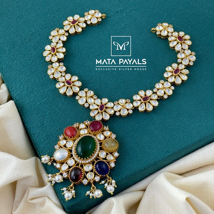 Beautiful Navratna Moissanite Necklace