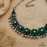 Floral Dime Piece Oxidised Necklace