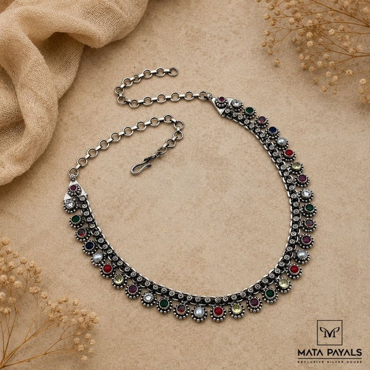 Oxidised Navarathna Necklace
