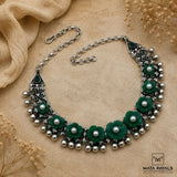 Floral Dime Piece Oxidised Necklace