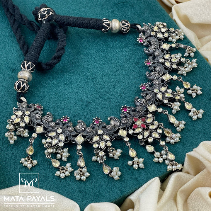 Fulgent Mango Peacock Oxidised Necklace