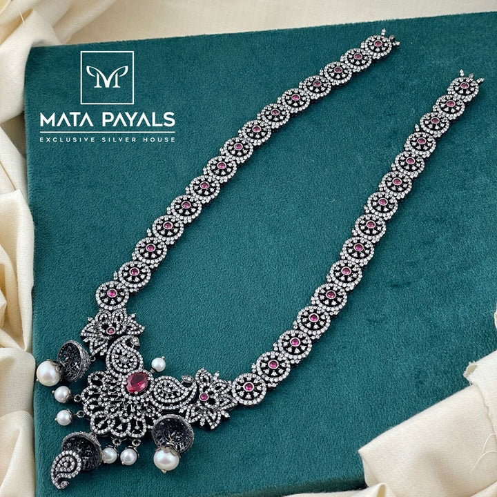 Gorgeous Zircon Oxidised Jhumki Necklace