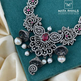 Gorgeous Zircon Oxidised Jhumki Necklace