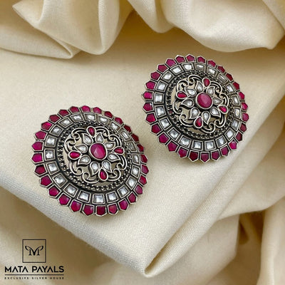 Excellent Oxidised Kundan Stud