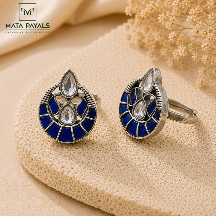 One Of A Kind Blue Kundan Toe Rings