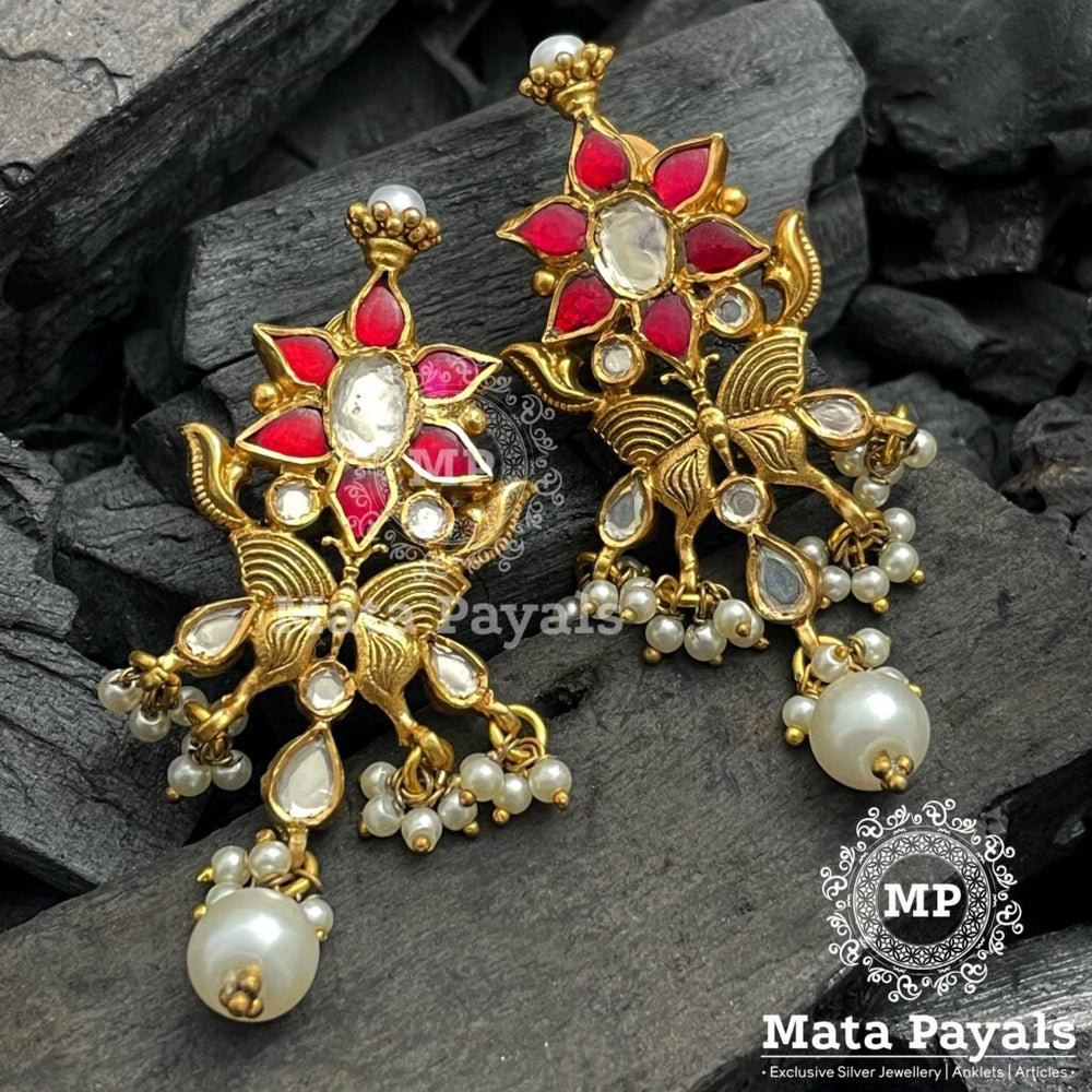 Adorable Floral Butterfly Gold Plated Chandbali