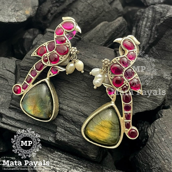 Alluring Peacock Silver Oxidised Chandbali