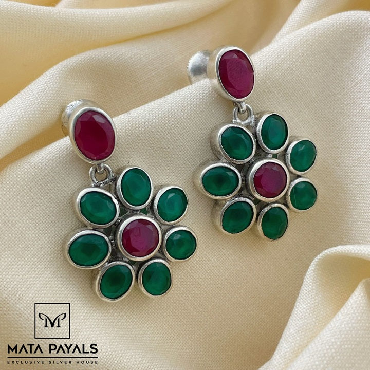 Green Red Floral Earring