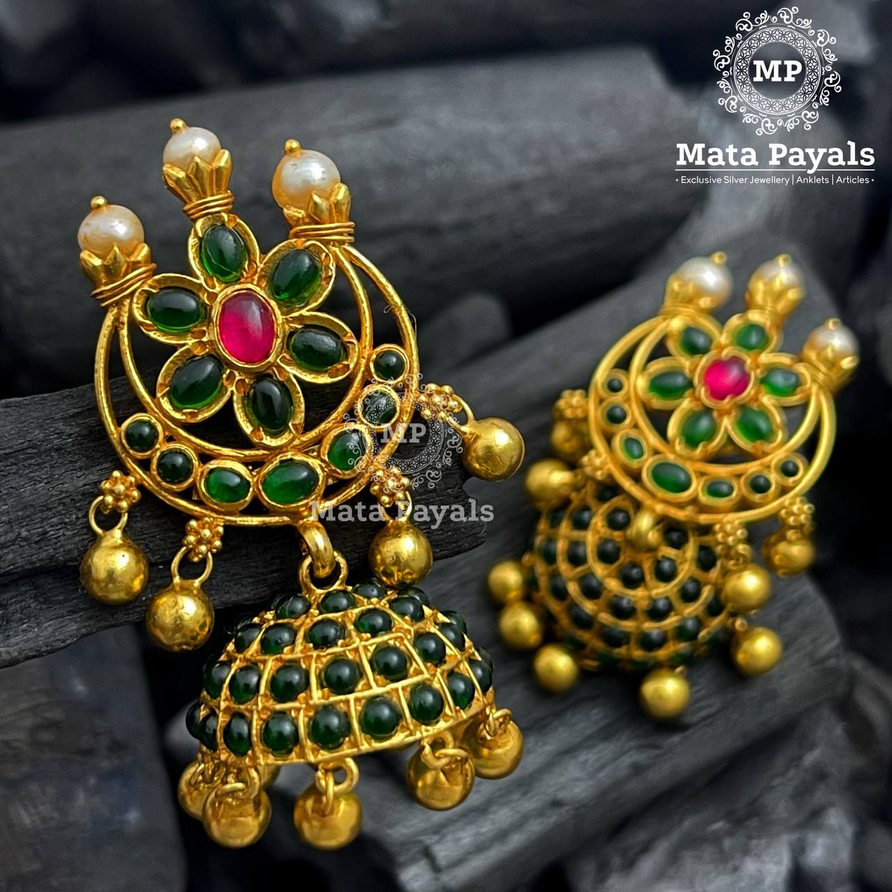Ardha Chandra Gold Plated Floral Jhumka