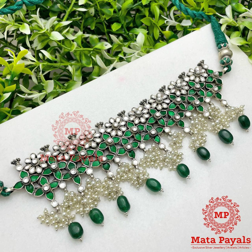 Astonishing Kundan Mandala Green Oxidised Choker