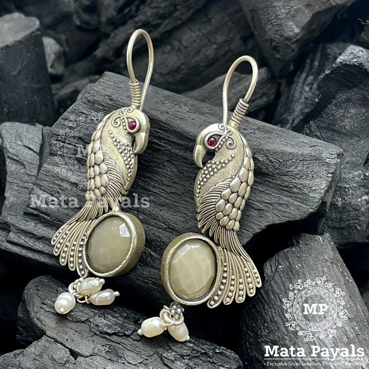 Astonishing Parrot Silver Oxidised Earing