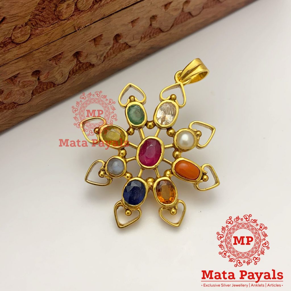 Attractive Heart Designed Navratan Pendant