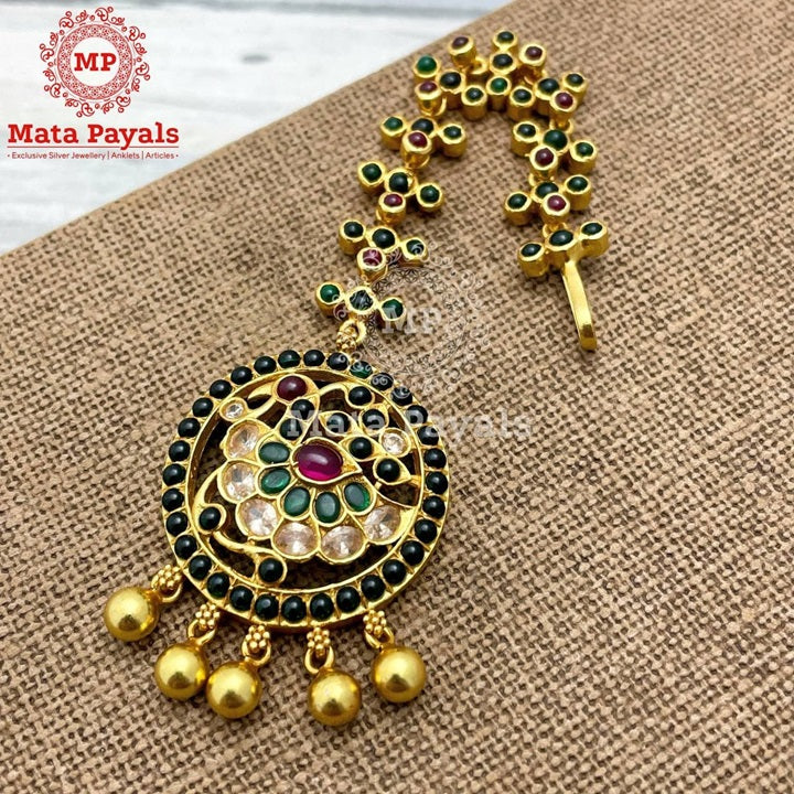 Audacious Mayur Green Gold Plated Mangtika