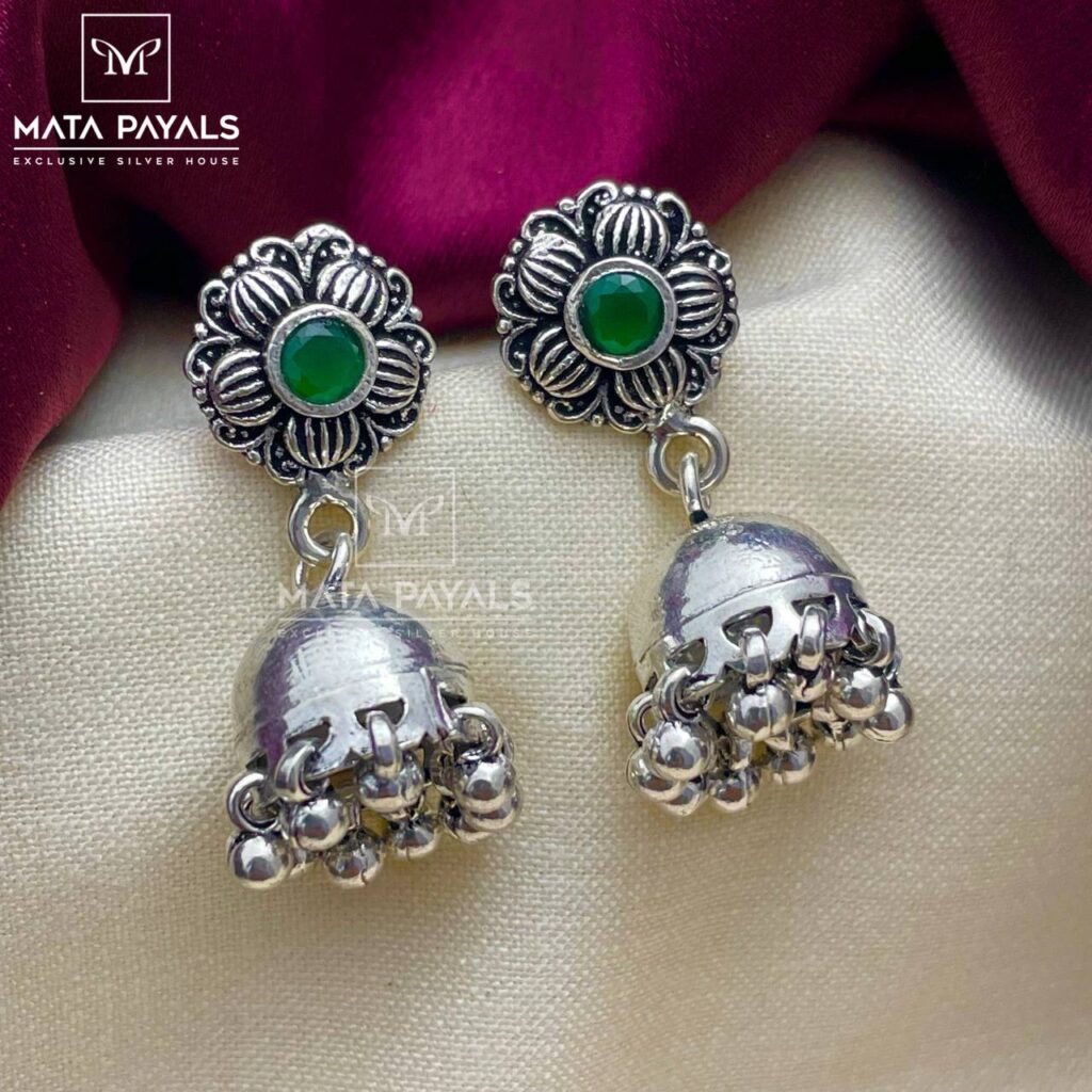 Beautiful Floret Silver Oxidised Jhumka