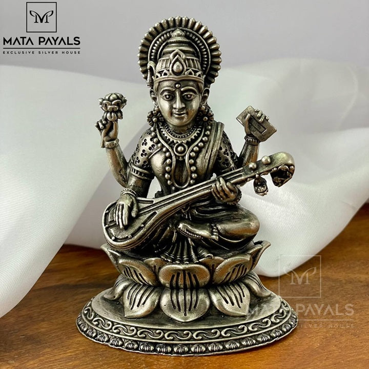 Beautiful Maa Saraswati Silver Idol