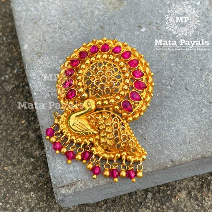 Beautiful Mayur Carved Gold Plated Pendant