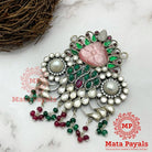 Beautiful Rose Quartz Kundan Oxidised Pendant