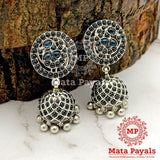 Blissful Blue Peacock Oxidised Jhumka