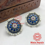 Blue Stunning Flower Oxidised Stud