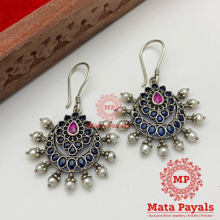 Blueish Arda Chandra Oxidised Earring