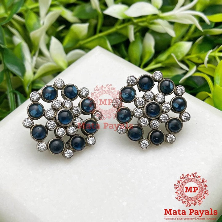 Bluey Mandala Oxidised Stud