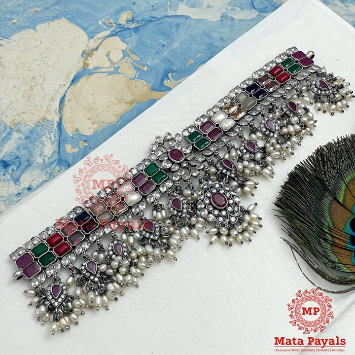 Bridal Navratan Silver Choker