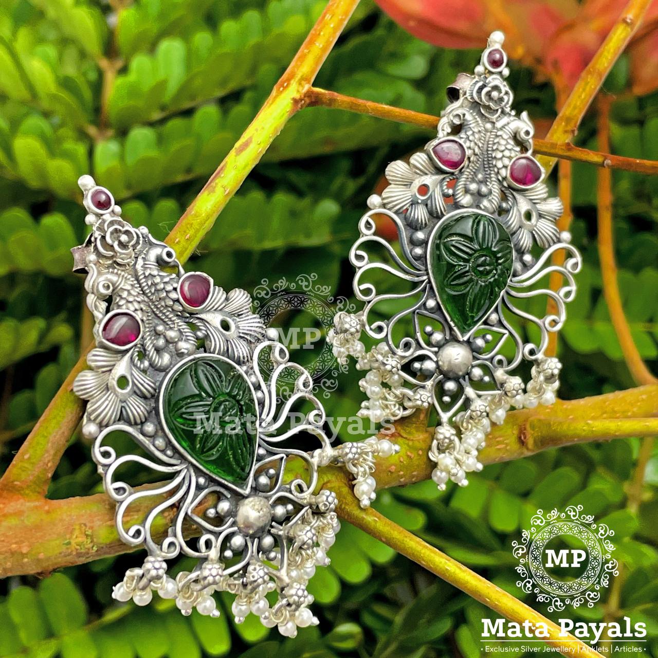 Captivating Green Oxidised Chandbali
