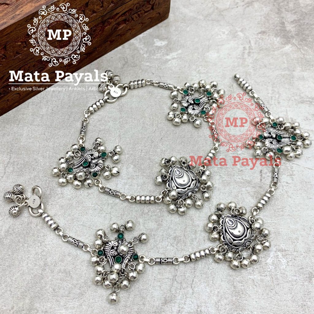 Captivating Green Peacock Ghungroo Anklet