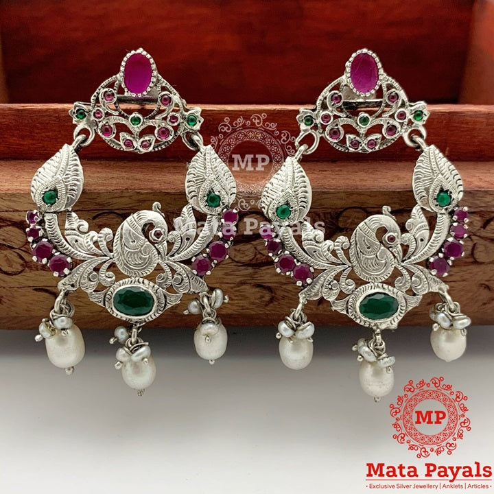 Charming Peacock Filigree Oxidised Chandbali