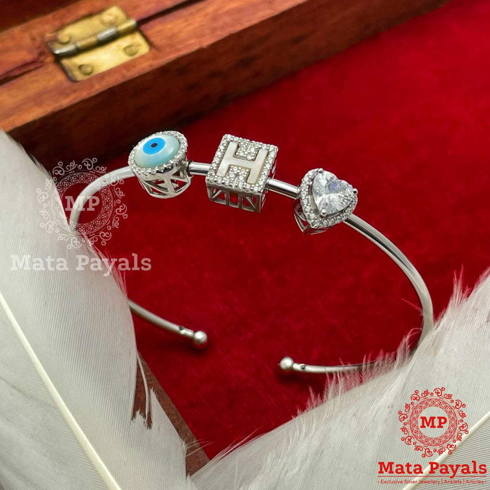 Classy ‘H’ Alphabet Evil Eye Silver Kada